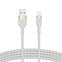 Кабель USB-A > Lightning заряджання/синхронізації Belkin 1м, плетений, силіконовий, з ремінцем на магніті, білий Baumar - Порадуй