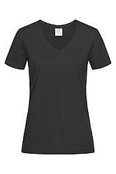 Жіноча футболка V-подібний виріз чорна