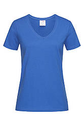 Жіноча футболка V-подібний виріз синя