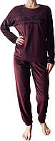 Мягкий велюровый костюм домашний с длинным рукавом винного цвета XXL