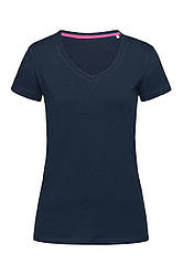 Женская футболка V-подібний виріз темно синя