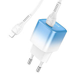 Зарядний пристрій ЗЗП Hoco PD20W EU з кабелем Type-C to Lightning Blue-White (C101A)