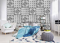 Фотообои абстракция 460x300 см Серая и белая мозаика под плитку Геометрический восточный орнамент
