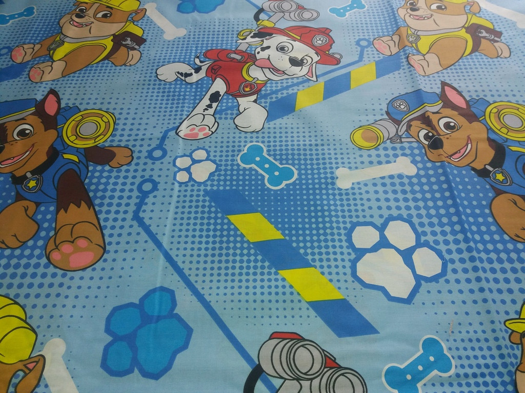 Полуторне простирадло на резинці 120х190х20, принт: Щенячий патруль синій