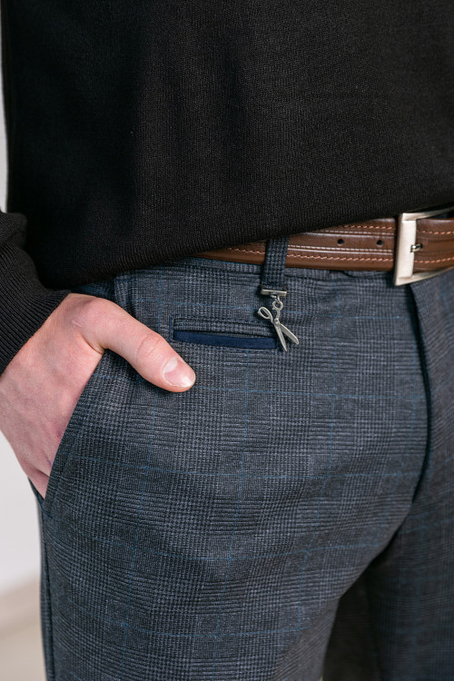 Мужские серые классические брюки в клетку под ремень 52 - фото 3 - id-p1760061271