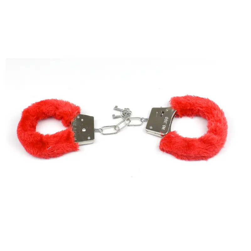 Металеві наручники для сексу обшиті червоним хутром