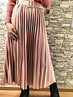 Трикотажная женская юбка-плиссе миди р.42 пудра