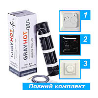 1,3 м² - Тепла підлога під плитку GrayHot 150 нагрівальний мат 186W + механічний терморегулятор