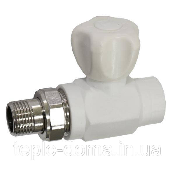 Кран радіаторний PP-R SANTAN прямий кульовий з нак.гайкою 20х1/2" білий