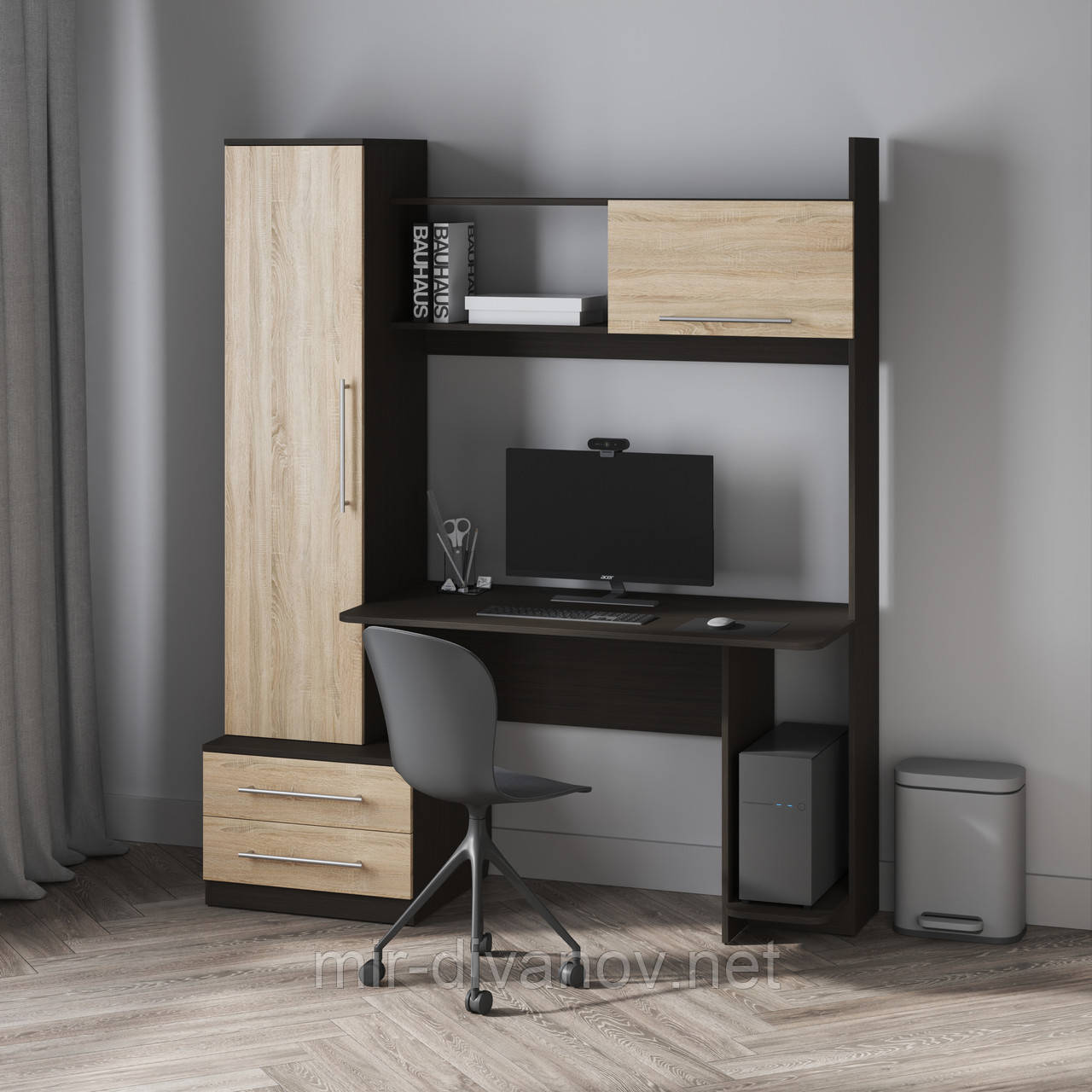 Стол компьютерный с ящиками и полками Денвер Венге+Дуб Сонома купить ...