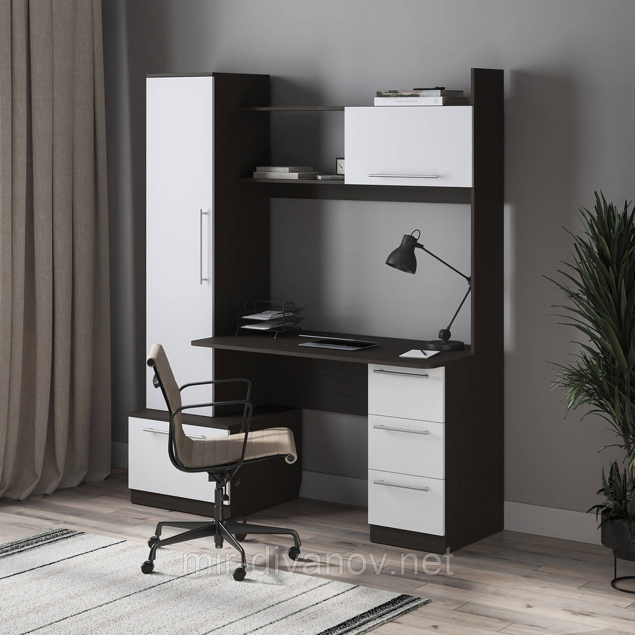 Стіл комп'ютерний Оскар Денвер 2 прямий Венге-Білий, фото 1
