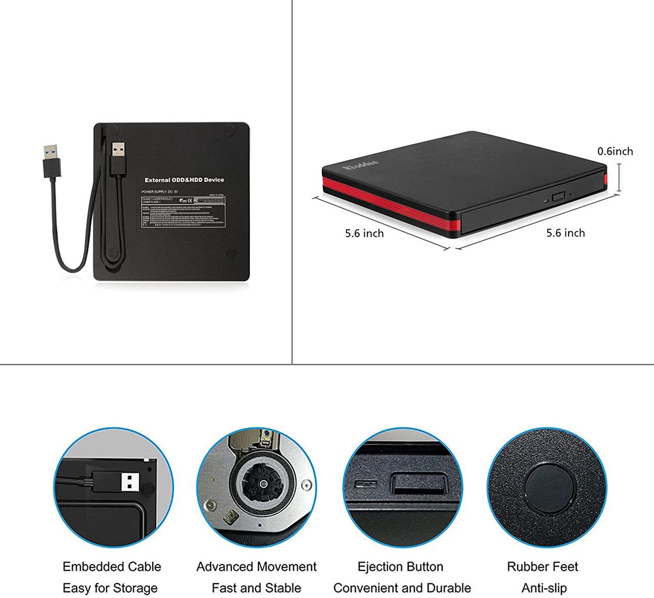Наружный привод компакт-дисков Rioddas BT669, портативный привод CD/DVD +/-RW USB 3.0 - фото 5 - id-p1760092083