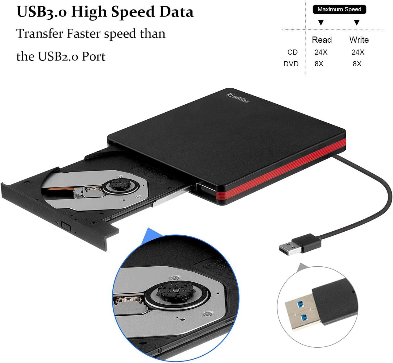 Наружный привод компакт-дисков Rioddas BT669, портативный привод CD/DVD +/-RW USB 3.0 - фото 6 - id-p1760092083