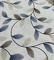 Ткань хлопковая для штор скатерти веточки листики серо голубой бежевый коричневый