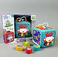 Куб логічний 57959 (24) "TK Group", УКРАЇНСЬКЕ ОЗВУЧУВАННЯ, світло, казки, геометричний сортер, годинник, шест