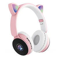 Бездротові навушники з котячими вушками В39М Рожеві/Накладна Bluetooth гарнітура з LED-підсвіткою