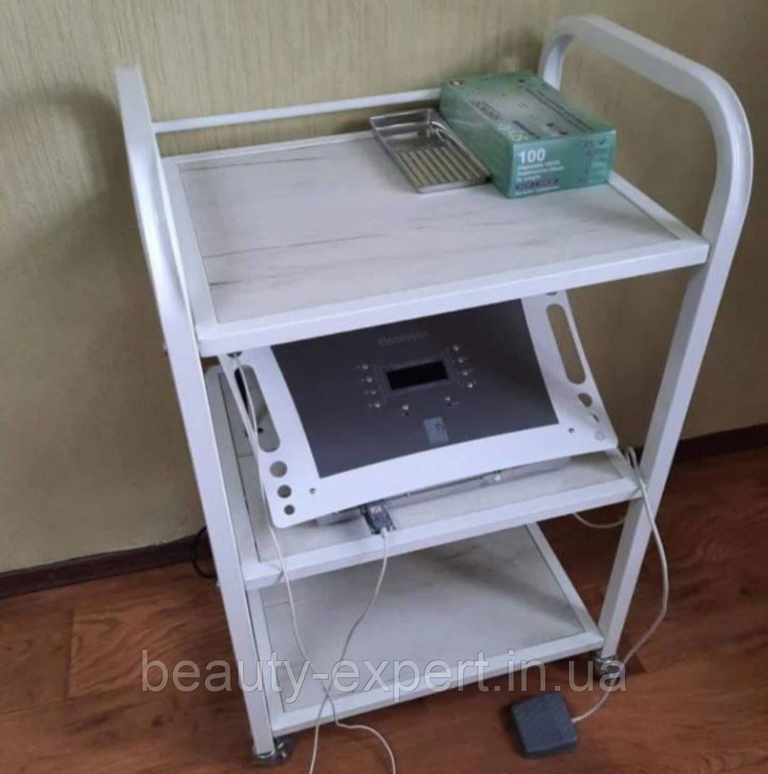 Візок для майстра косметолога салону відкрита етажерка 3 полиці ДСП білий косметологічний столик LV-S8_D_w