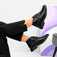 Чорні шкіряні черевики зимові, модне взуття, зимові натуральні черевики жіночі