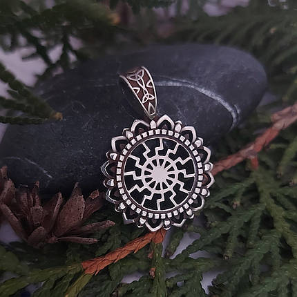 Чорне сонце кулон оберег амулет бронза+сріблення, фото 1