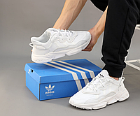 Adidas Ozweego White кроссовки Адидас Озвиго белые кожаные рефлективные мужские