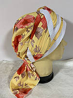 Літня жіноча шапка-косинка-тюрбан із драпіруванням жовтий
