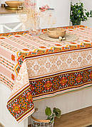Скатертина лляна 150х150 см (квадратна, на круглий стіл) Карпатський орнамент