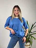 Женская модная стильная трикотажная футболка кофта голубой р.48