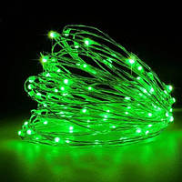 Гирлянда 100 LED ниточная 10 метров Капля росы Зеленый свет Батарейки