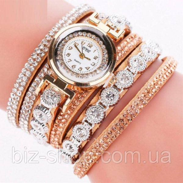 Жіночий годинник CL Karno зі шкіряним браслетом і камінням золотистий