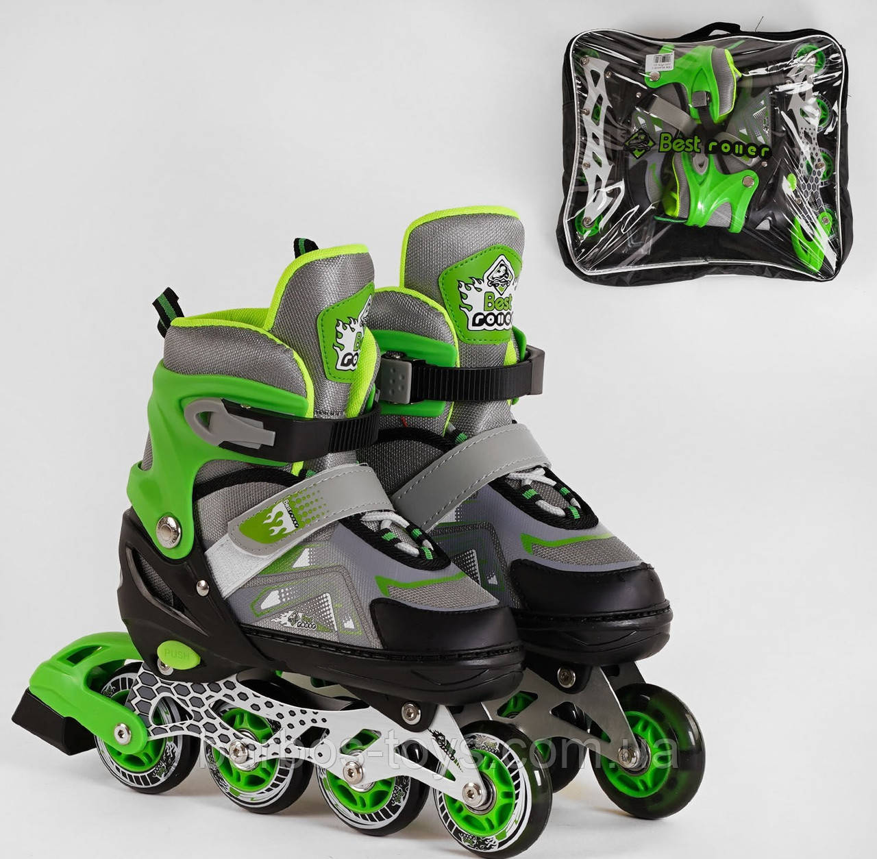 Дитячі роликові ковзани Best Roller 65992-S Зелені Розмір 30-33 Підсвічування