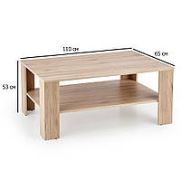Журнальный столик с полкой прямоугольный Kwadro 110х65х53 см дуб вотан на ножках в современном стиле в комнату