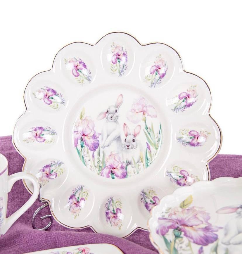 Блюдо для яєць "Кролик в ірисах" 943-220. Великодній посуд