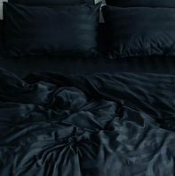 Комплект постельного белья страйп сатин полутороспальный Чёрный