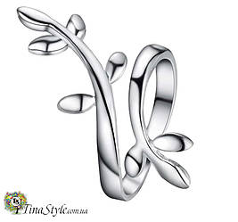 Кільце мінімалізм гілочка оливи колір срібло колечко жіноче стерлінгове срібло 925