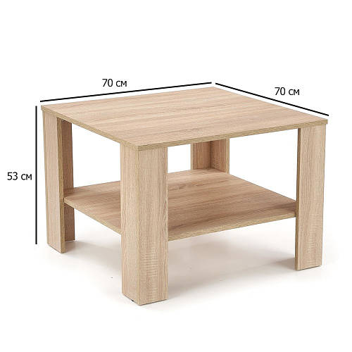 Квадратный журнальный столик с полкой Kwadro 70х53 см дуб сонома на ...