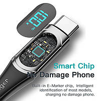 Кабель Essager Fast Charging Digital Display USB to Type-C PD100W 7A 100 cм Black, фото 4