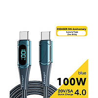 Кабель Essager Fast Charging Digital Display Type-C to Type-C PD100W 5A 100 cм Blue, фото 3
