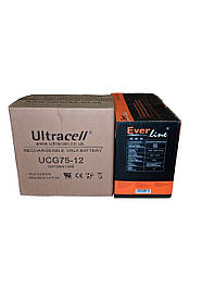 ДБЖ Everline EW-PSJ500 12/230V 500W+75 Ah Ultracell UCG75-12 GEL з правильною синусоїдою 10A (комплект резервного живлення)