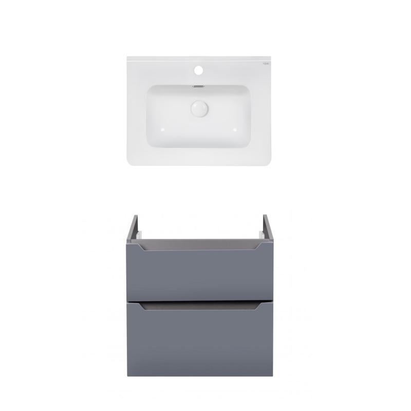 Комплект Qtap тумба підвісна Scorpio 600х585х460 мм Graphite + раковина врізна Albatross 9H QT71SC43979