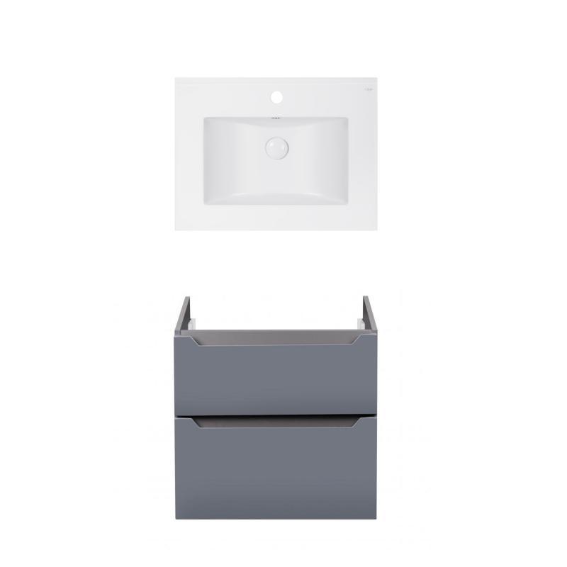 Комплект Qtap тумба підвісна Scorpio 600х585х460 мм Graphite + раковина врізна Albatross E QT71SC43980