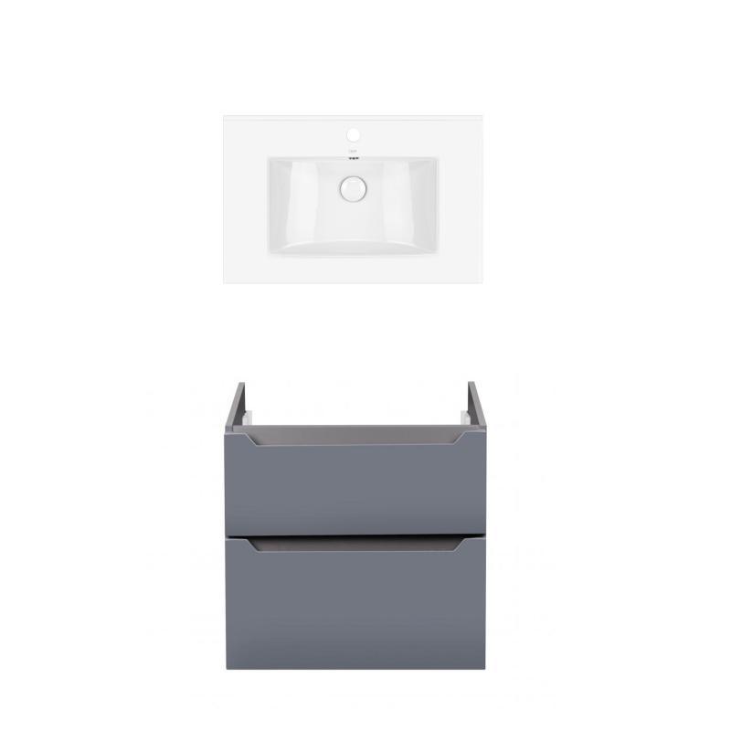 Комплект Qtap тумба підвісна Scorpio 700х585х460 мм Graphite + раковина врізна Albatross QT71SC43982
