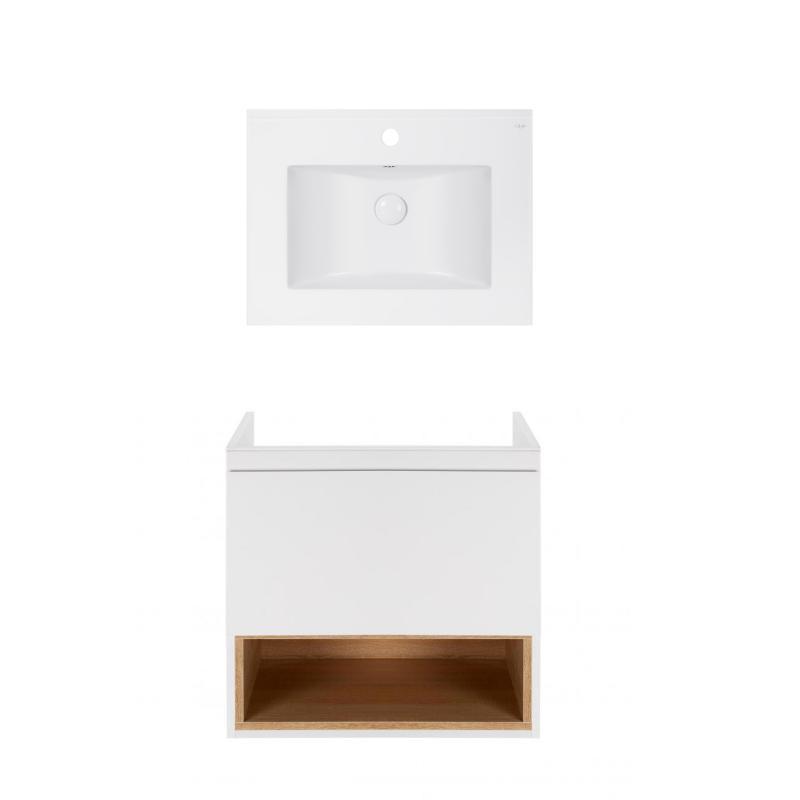 Комплект Qtap тумба підвісна Robin 600х580х437 мм White/Whitish oak + раковина врізна Albatross E