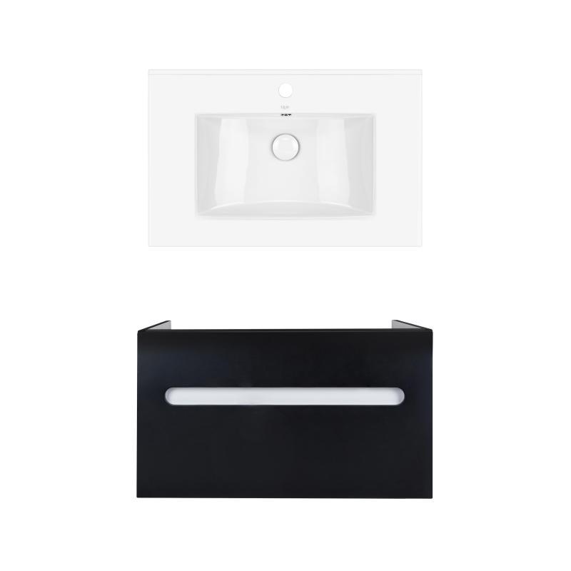 Комплект Qtap тумба підвісна Virgo 700х580х437 мм Black/White + раковина врізна Albatross QT71V44062
