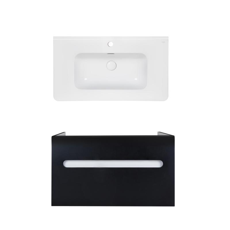 Комплект Qtap тумба підвісна Virgo 800х580х437 мм Black/White + раковина врізна Albatross 9H QT71V44067