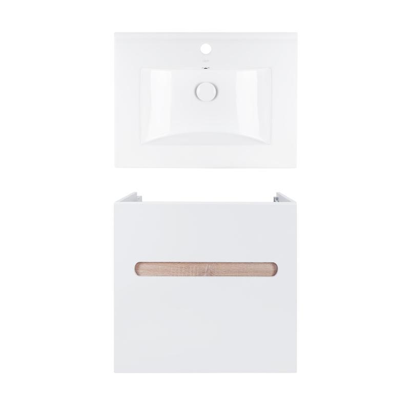 Комплект Qtap тумба підвісна Virgo 600х580х437 мм White/Whitish oak + раковина врізна Albatross QT71V44070