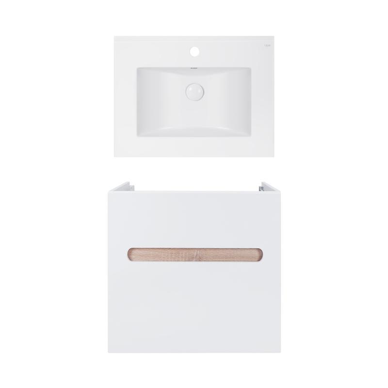 Комплект Qtap тумба підвісна Virgo 600х580х437 мм White/Whitish oak + раковина врізна Albatross E QT71V44073