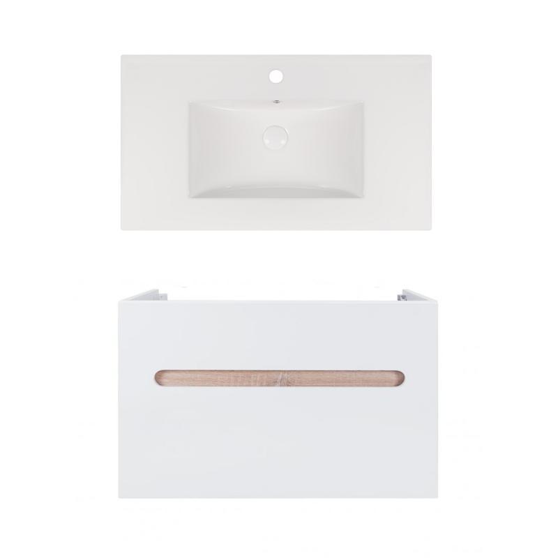 Комплект Qtap тумба підвісна Virgo 800х580х437 мм White/Whitish oak + раковина врізна Albatross New