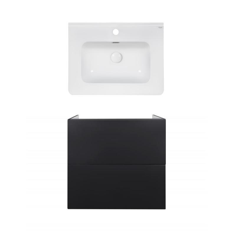 Комплект Qtap тумба підвісна Tern 600х580х437 мм Matt Black + раковина врізна Albatross E QT71TE44118