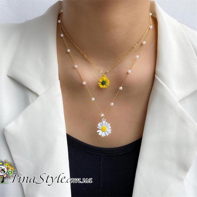 Кольє Чокер на шию з ромашками ромашки підвіска кольє, фото 1