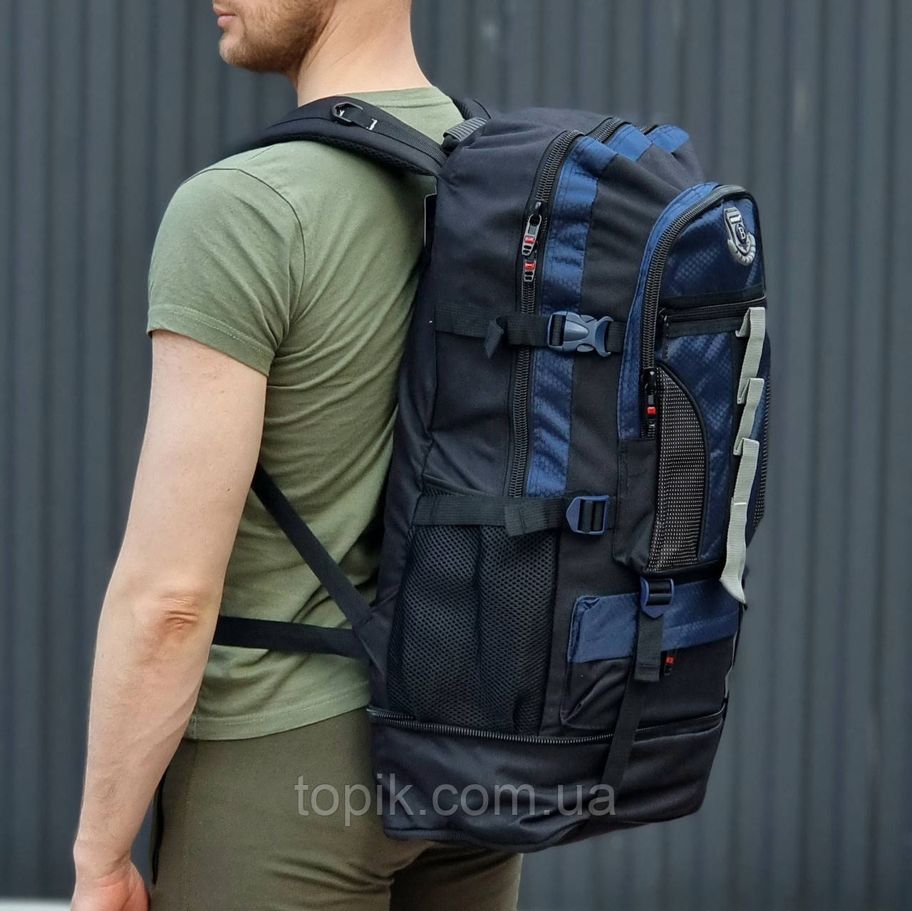 Рюкзак туристичний чорний з синім якісний 70 літрів (Код: с35), фото 1